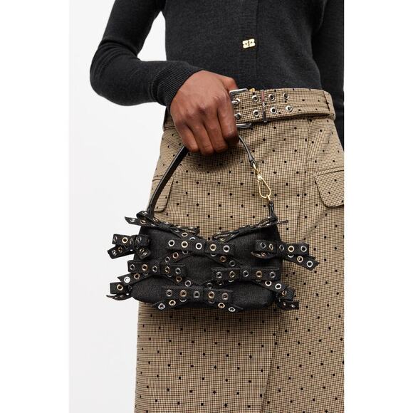 GANNI Denim Small Bow Eyelet Butterfly Denim Pouch bag - Picture 3 of 12